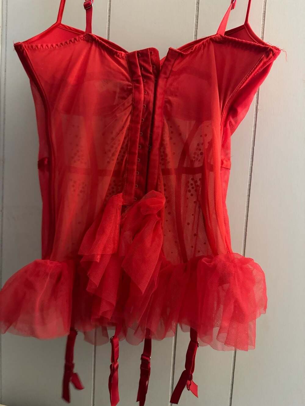 Victoria's Secret Red Rhinestone Mesh Bustier Corset with Garters - Picture 7 of 7